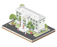 Isometric view of courthouse building, bank, university or governmental institution. Public building with high columns. Law justice concept. vector