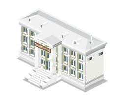 Isometric view of courthouse building isolated on white. Public building with high columns. Law and justice concept. vector