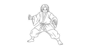 A coloring page of a man in karate gear vector