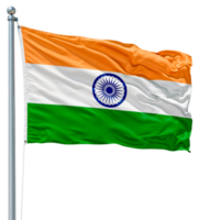 Flag of India waving on a flagpole isolated on transparent background png