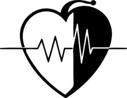 A heart with an ecg line running through it, line art silhouette vector