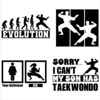 Set of Bold Karate Typography T-shirt Design Featuring Taekwondo Fighter Clipart vector