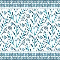 retro blue baroque floral seamless pattern with elegant border for textile and background design vector