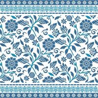 delicate blue ornamental floral seamless pattern with retro border for textile and print design vector