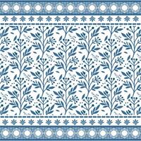 intricate blue floral seamless pattern with baroque border for textile and wrapping projects vector
