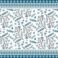 intricate blue ethnic floral seamless pattern with artistic border for fabric and print design vector
