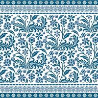 intricate blue ethnic floral seamless pattern with decorative border for carpets and wrapping vector