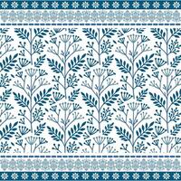 elegant blue bohemian floral seamless pattern with artistic border for fabric and wrapping vector