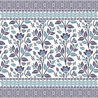 stylish blue arabesque floral seamless pattern with retro border for wrapping and textile design vector