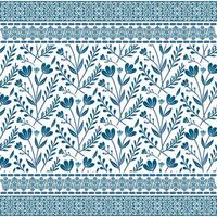 beautiful blue bohemian floral seamless pattern with retro border for textile and carpet design vector