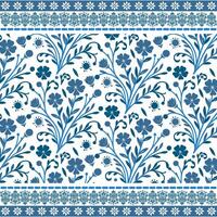 intricate blue circular floral seamless pattern with antique border for carpet and invitations vector