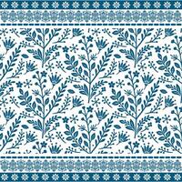 stylish blue baroque floral seamless pattern with intricate border for fabric and invitations vector