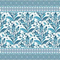 retro blue floral seamless pattern with artistic border for textile and wedding print projects vector