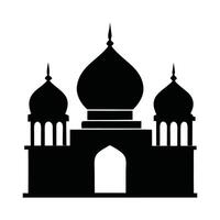 Simple, elegant silhouette of a mosque, featuring a dome, minaret, and arched entrance. vector