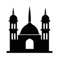 stylized silhouette of a mosque, featuring a minaret and dome. vector