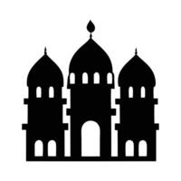 A bold, black silhouette of a mosque, featuring a dome and minarets. vector