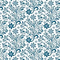 seamless blue floral pattern with damask inspired borders for textile and wallpaper vector