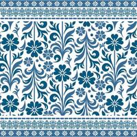 bohemian blue floral seamless pattern with an elegant border for textile and fabric printing vector