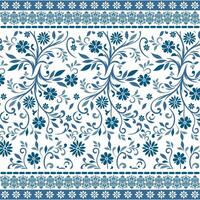 delicate blue bohemian floral seamless pattern with detailed border for home textile projects vector
