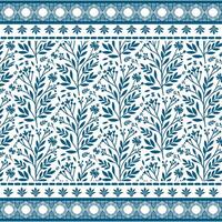 classic blue floral seamless pattern with a stylish border for elegant backgrounds and textile vector