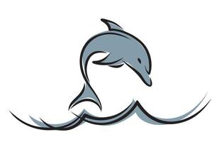 Dolphin jump into sea. vector