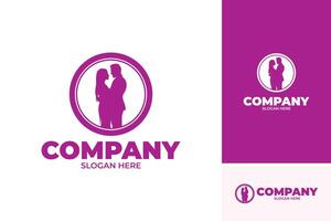 Silhouette logo design of a man and woman facing each other vector