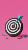 Isolate of dartboard with arrow on pink background for symbol of setup business objective and achievement target concept by 3d render photo