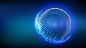 Glass transparent protection sphere shield. Sphere shield with hexagon pattern on blue background. Bubble shield in the form of a force energy field. Protection and safety concept. illustration vector