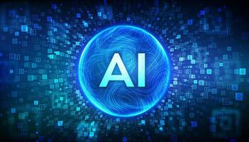 AI. Artificial Intelligence in the shape of abstract sphere. AI and machine learning technology. Neural networks. Big data. Data waveform. Binary code background with digits 1.0. illustration. vector