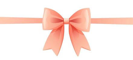 Pink ribbon tied in a knot. The bow is placed in the middle of a rectangular format. Ribbon for wedding invitation, certificate, gift boxes, with space for text on a white background. vector