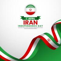 Iran national waving flag ribbon square background template for independence day vector