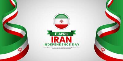 Iran independence day banner background with waving ribbon flag vector
