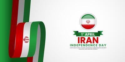 Iran flag ribbon for independence day banner background template with blank space area vector