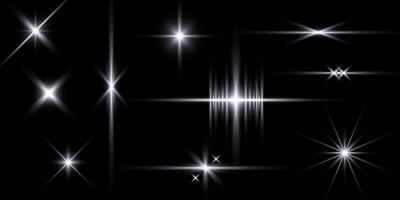 white flash light blur effect background illustration. creative bundle set stars, sparkle, white lighting with bluer and bokeh styles background illustration vector