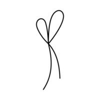 Tied bow icon. Hand drawn Waving Tied ribbon in doodle style. Outline Decorative element. Isolated on white. vector