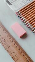 Stationery ruler eraser and pencils photo