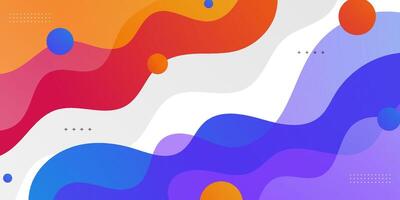 Abstract colorful 3D orange and blue gradient wave banner background. Creative fluid shapes pattern on white horizontal background. vector