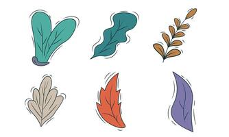 Collection of six illustrated leaves with a hand-drawn style and black outline, set against a clean white background Great for botanical or design projects vector