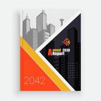 an annual report cover with a city skyline in the background vector