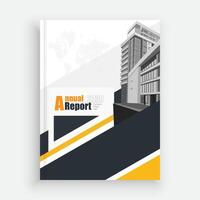 an annual report cover with a building in the background vector