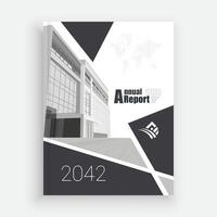 Black and white brochure with a building in the background Template vector
