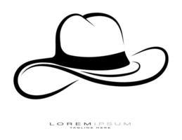 Emblem of wide brimmed cowboy hat. Sketch of sheriff headdress or bandit of Wild West, symbol with black lines for brand name. Minimalistic isolated on white background vector
