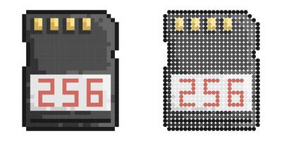 Pixel icon. Memory card for storing information. Micro card for copying and transferring data. Simple retro game image isolated on white background vector