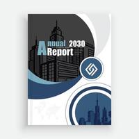 a report book with a cityscape in the background vector