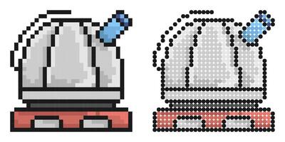 Pixel icon. Observatory. Station for observing space, stars and planets of solar system. Simple retro game isolated on white background vector