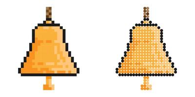 Pixel icon. Ship bell on mount. Ringing bell on boat. Simple retro game image isolated on white background vector
