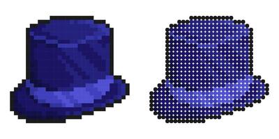 Pixel icon. Blue wizard hat high top hat of magician or illusionist. Simple retro game image isolated on white background vector