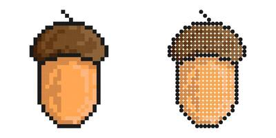 Pixel icon. Acorn nut. Oak grove. Simple retro game image isolated on white background vector