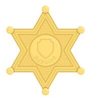 Sheriff star badge. Hexagonal golden symbol of police officer in charge of law enforcement. Cartoon image isolated on white background vector