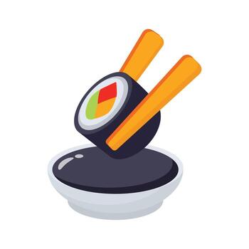 Easy to use 3d style icon of sushi with dip sauce vector